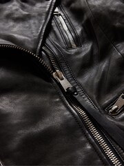AllSaints Black Leoni Leather Biker Jacket - Image 7 of 7
