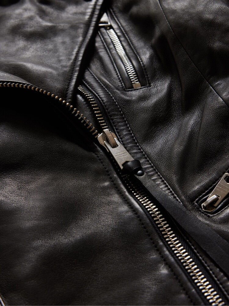 AllSaints Black Leoni Leather Biker Jacket - Image 7 of 7