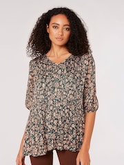 Apricot Green Illustrated Flower Top - Image 1 of 4