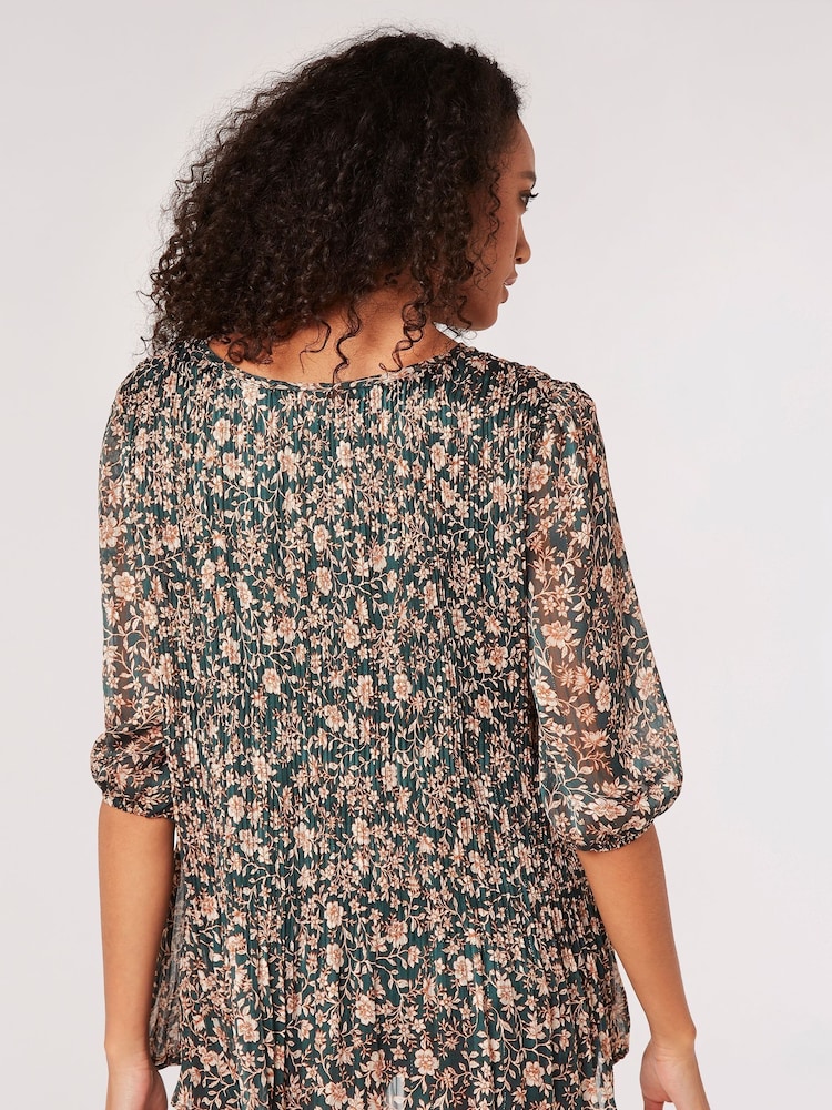Apricot Green Illustrated Flower Top - Image 2 of 4