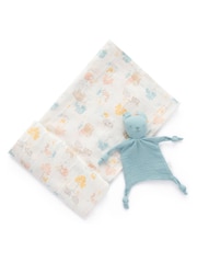 Purebaby Blue Newborn Muslin 100% Cotton Comforter & Wrap Set - Image 1 of 3
