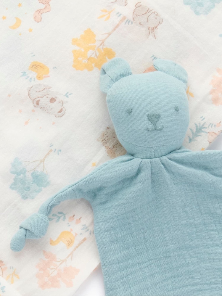 Purebaby Blue Newborn Muslin 100% Cotton Comforter & Wrap Set - Image 2 of 3
