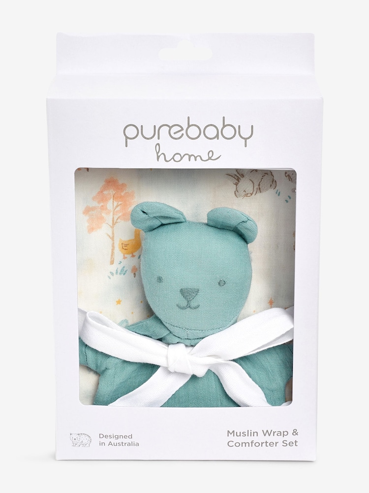 Purebaby Blue Newborn Muslin 100% Cotton Comforter & Wrap Set - Image 3 of 3