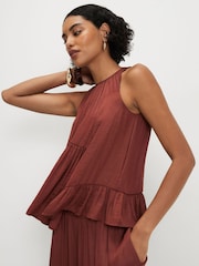 River Island Brown Sleeveless Satin Halter Neck Top - Image 1 of 4