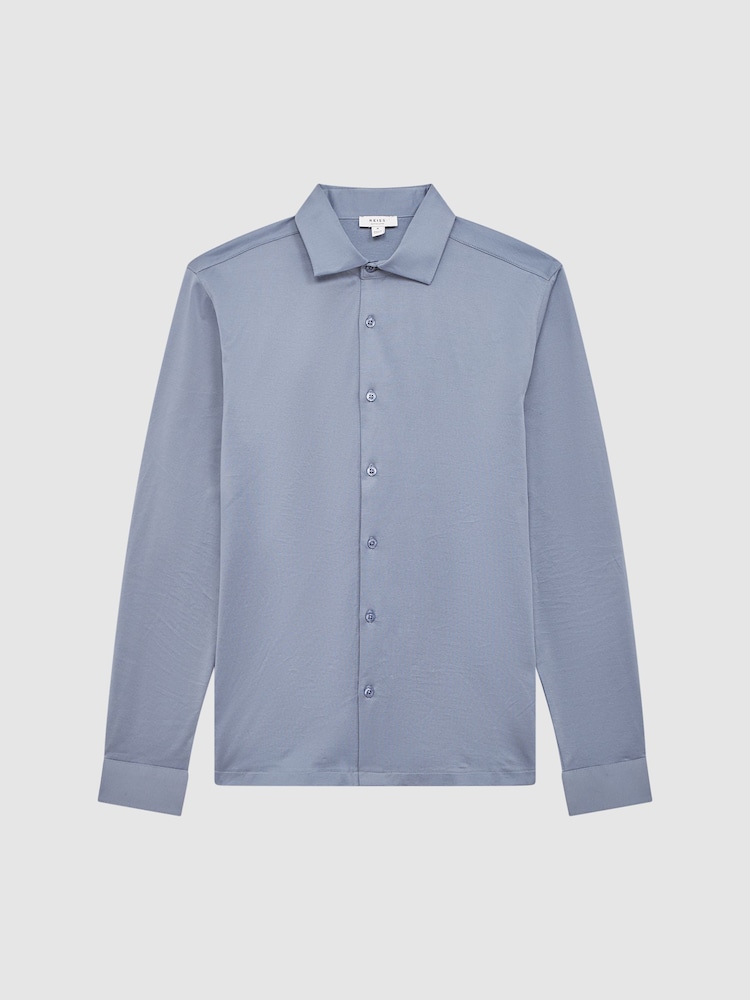 Reiss Airforce Blue King Mercerised Cotton Button-Through Shirt - Image 2 of 7