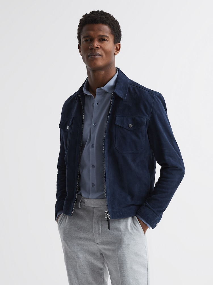 Reiss Airforce Blue King Mercerised Cotton Button-Through Shirt - Image 7 of 7