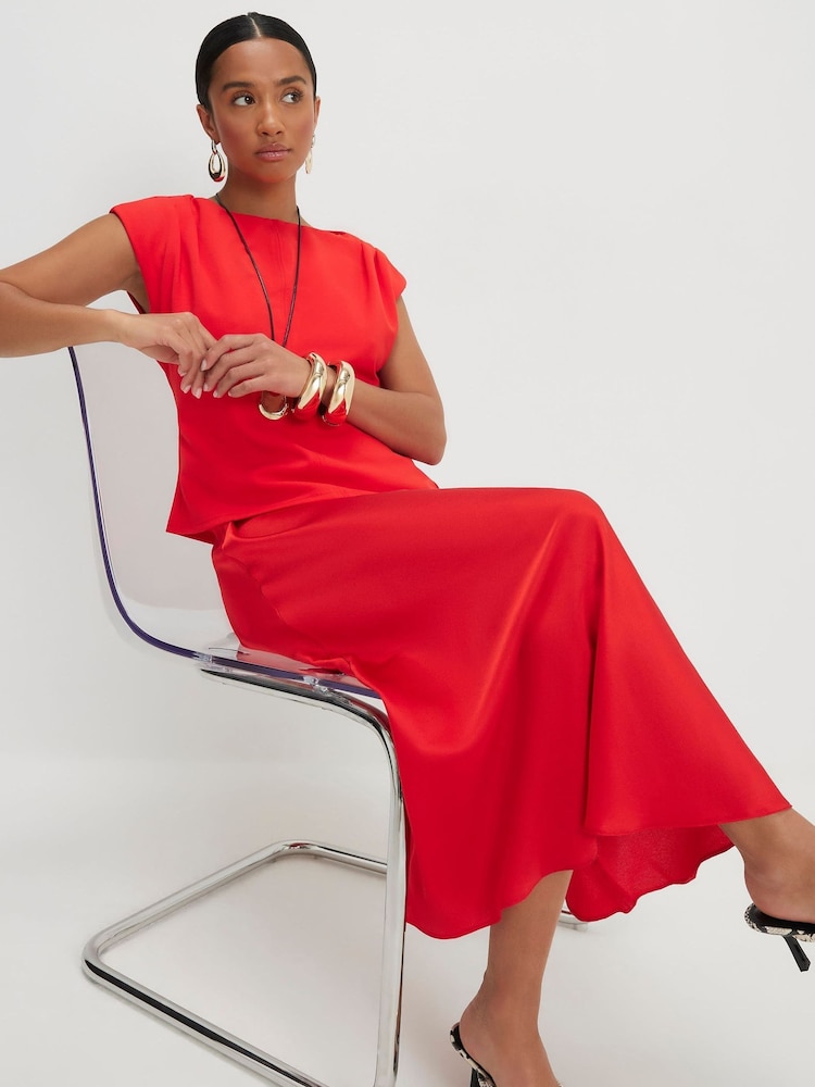 petite red satin dress Karen Millen Petite Crystal Embellished Satin Wrap Maxi Dress in Red