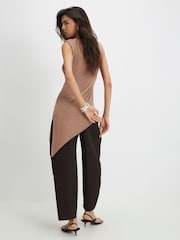 River Island Brown Sleeveless Lace Trim Asymmetric Tunic Top - Image 2 of 4
