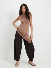 River Island Brown Sleeveless Lace Trim Asymmetric Tunic Top - Image 3 of 4