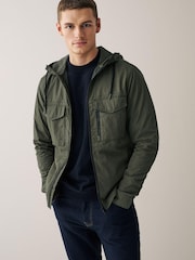 Khaki Green Shower Resistant Hooded Utility Jacket - Image 1 of 8