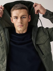 Khaki Green Shower Resistant Hooded Utility Jacket - Image 4 of 8