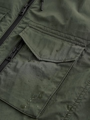 Khaki Green Shower Resistant Hooded Utility Jacket - Image 8 of 8