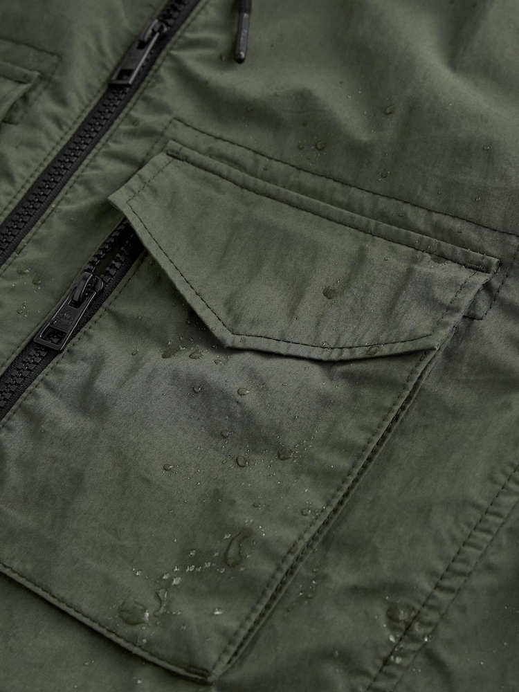 Khaki Green Shower Resistant Hooded Utility Jacket - Image 8 of 8