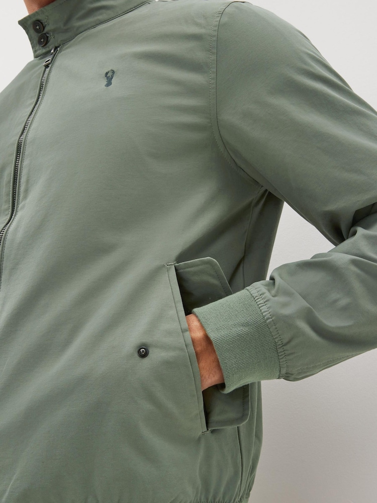 Sage Green Shower Resistant Check Lining Harrington Jacket - Image 4 of 10