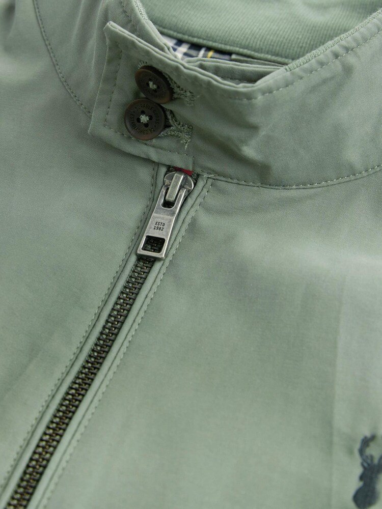 Sage Green Shower Resistant Check Lining Harrington Jacket - Image 9 of 10