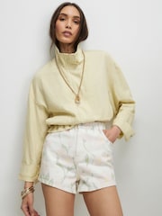 River Island White Floral Print Elasticated Denim Shorts - Image 2 of 4
