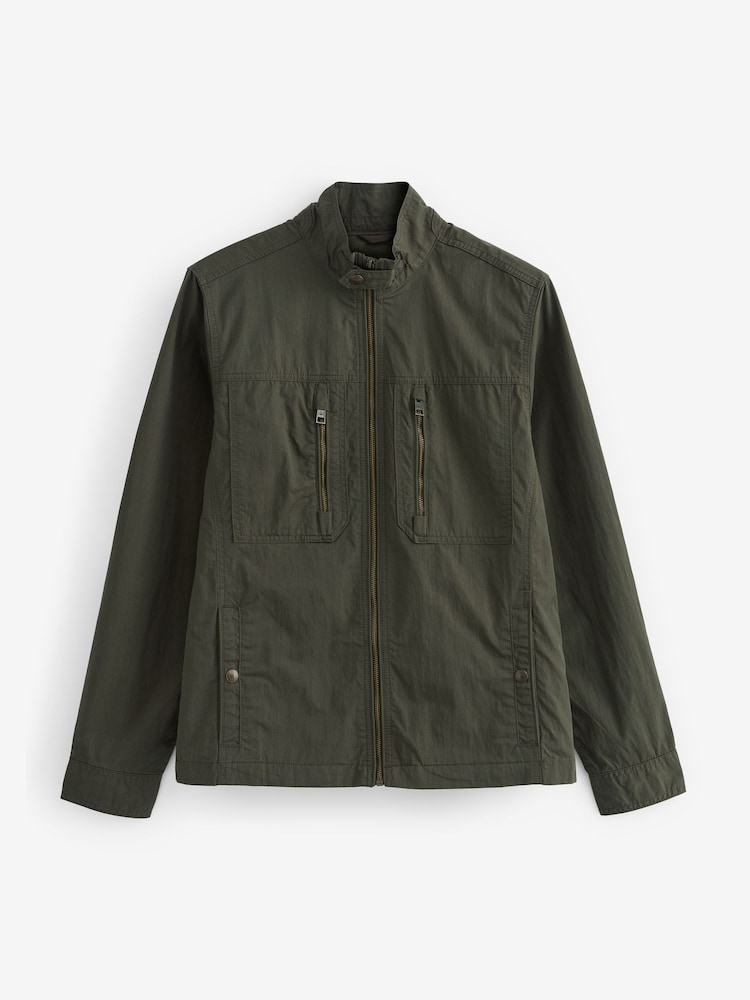 Khaki Green Shower Resistant Utility Shacket - Image 7 of 8