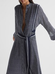 Reiss Navy Tanya Petite Mixed Print Midi Dress - Image 2 of 8