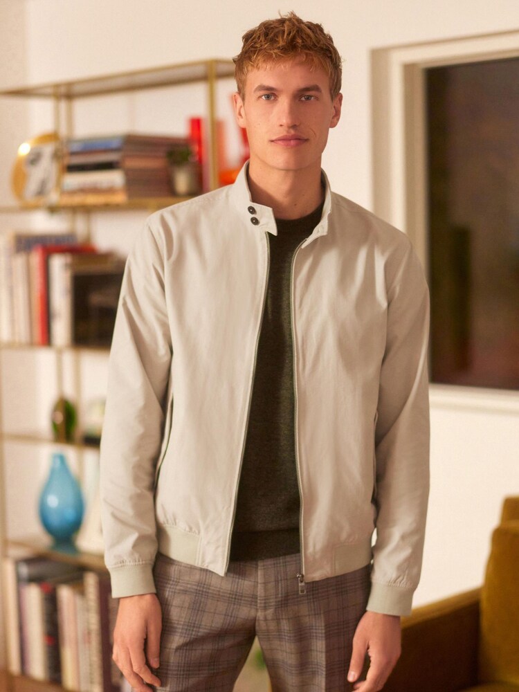Steinfarben/Uni - Wasserabweisende Harrington-Jacke mit Karofutter - Bild 1 von 7
