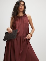 River Island Brown Sleeveless Satin Halter Neck Dress - Image 3 of 4