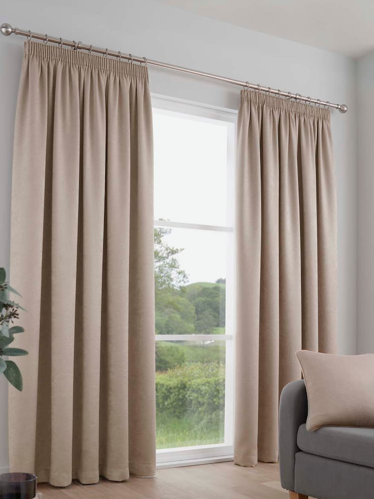 Fusion Natural Galaxy Dim Out Woven Pair of Pencil Pleat Curtains - Image 1 of 3
