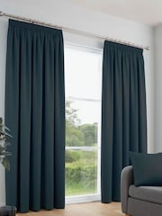 Fusion Navy Blue Galaxy Room Darkening Woven Pair of Pencil Pleat Curtains - Image 1 of 3