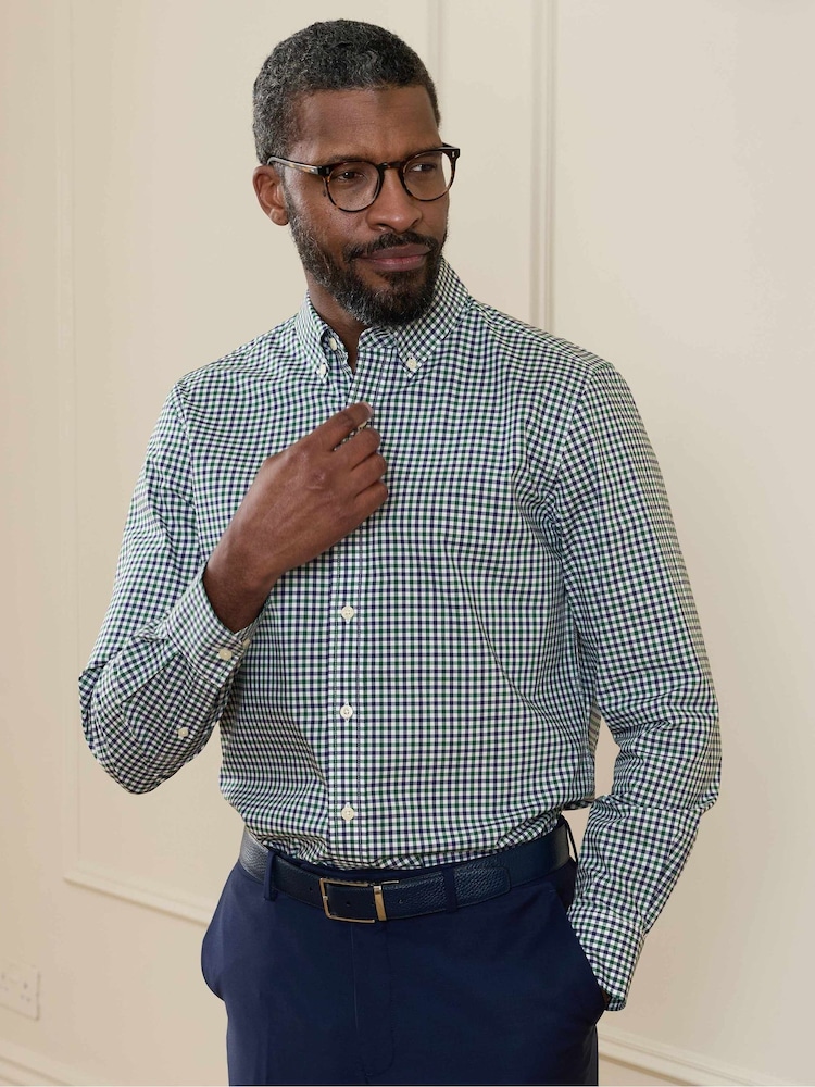 Savile Row Company Green Slim Fit Cotton Poplin Gingham Check Casual Shirt - Image 1 of 5 Savile Row Company Green Slim Fit Cotton Poplin Gingham Check Casual Shirt - Image 1 of 5