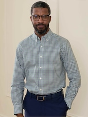 Savile Row Company Green Slim Fit Cotton Poplin Gingham Check Casual Shirt - Image 2 of 5