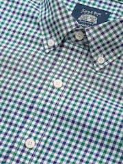 Savile Row Company Green Slim Fit Cotton Poplin Gingham Check Casual Shirt - Image 5 of 5