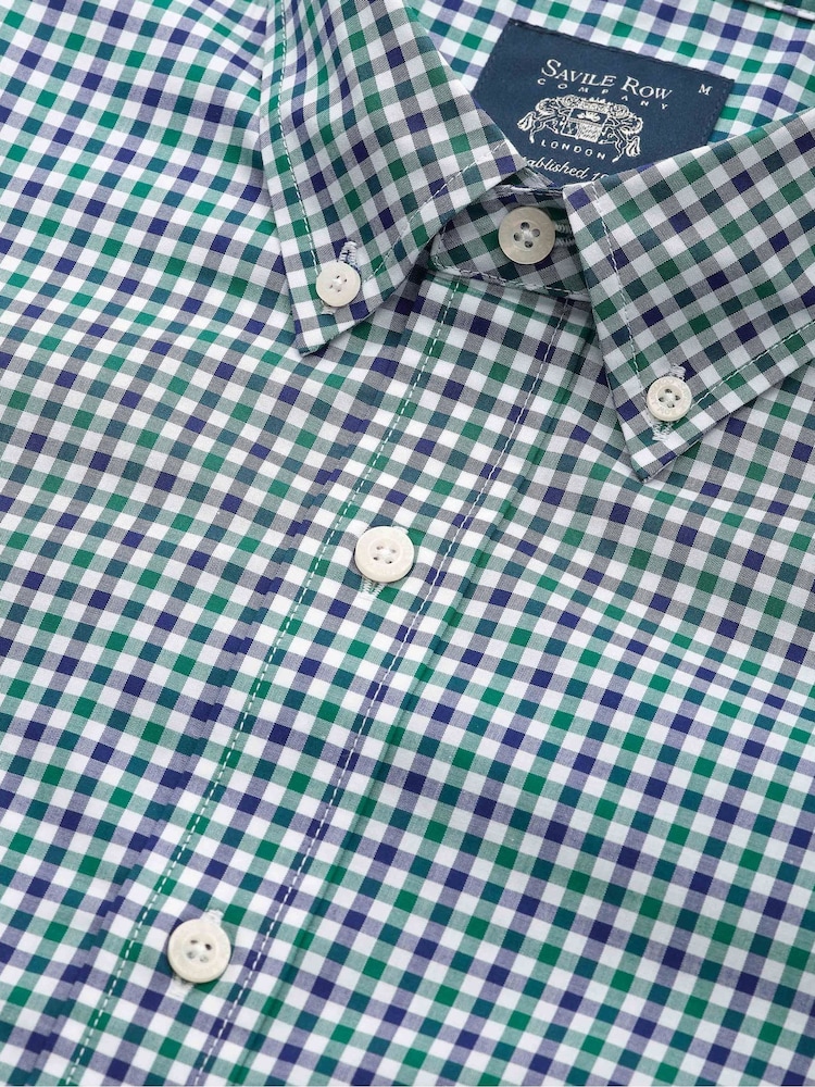Savile Row Company Green Slim Fit Cotton Poplin Gingham Check Casual Shirt - Image 5 of 5 Savile Row Company Green Slim Fit Cotton Poplin Gingham Check Casual Shirt - Image 5 of 5