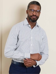 Savile Row Company Blue Slim Fit Striped Cotton Poplin Single Cuff Formal Shirt - Image 1 of 5