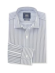 Savile Row Company Blue Slim Fit Striped Cotton Poplin Single Cuff Formal Shirt - Image 3 of 5