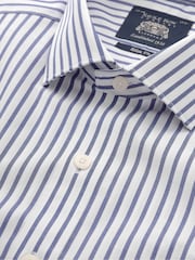 Savile Row Company Blue Slim Fit Striped Cotton Poplin Single Cuff Formal Shirt - Image 4 of 5