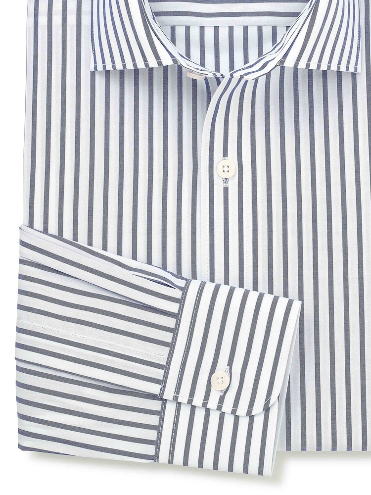 Savile Row Company Blue Slim Fit Striped Cotton Poplin Single Cuff Formal Shirt - Image 5 of 5 Savile Row Company Blue Slim Fit Striped Cotton Poplin Single Cuff Formal Shirt - Image 5 of 5