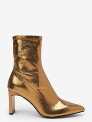 Bronze Brown Blade Heel Sock Ankle Boots - Image 5 of 8