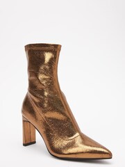 Bronze Brown Blade Heel Sock Ankle Boots - Image 6 of 8