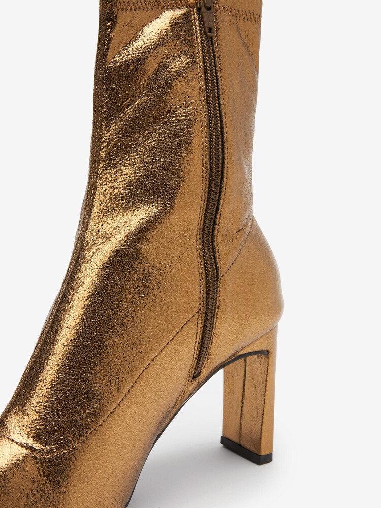 Bronze Brown Blade Heel Sock Ankle Boots - Image 8 of 8