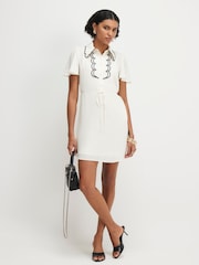 River Island Cream Short Sleeve Scallop Mini Shirt Dress - Image 1 of 4