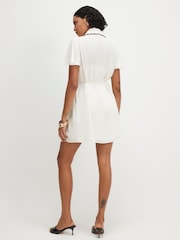River Island Cream Short Sleeve Scallop Mini Shirt Dress - Image 2 of 4