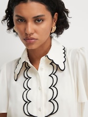 River Island Cream Short Sleeve Scallop Mini Shirt Dress - Image 4 of 4