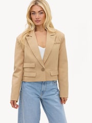 LOAVIES Brown Air Between Layers Cropped Blazer With Shoulder Pads - Image 5 of 5