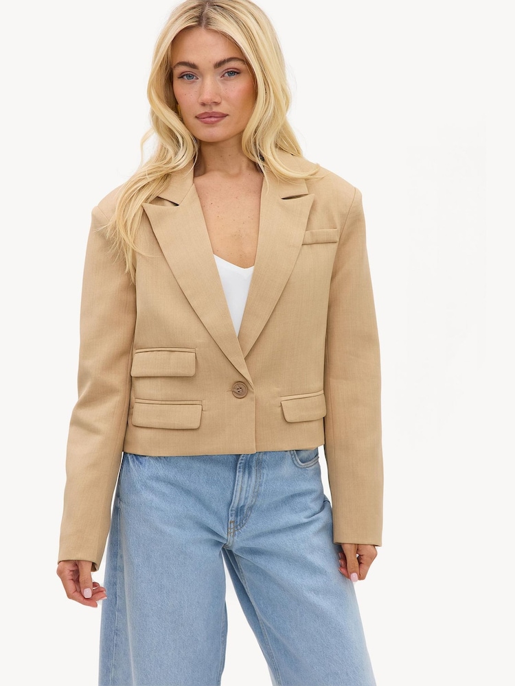LOAVIES Brown Air Between Layers Cropped Blazer With Shoulder Pads - Image 5 of 5