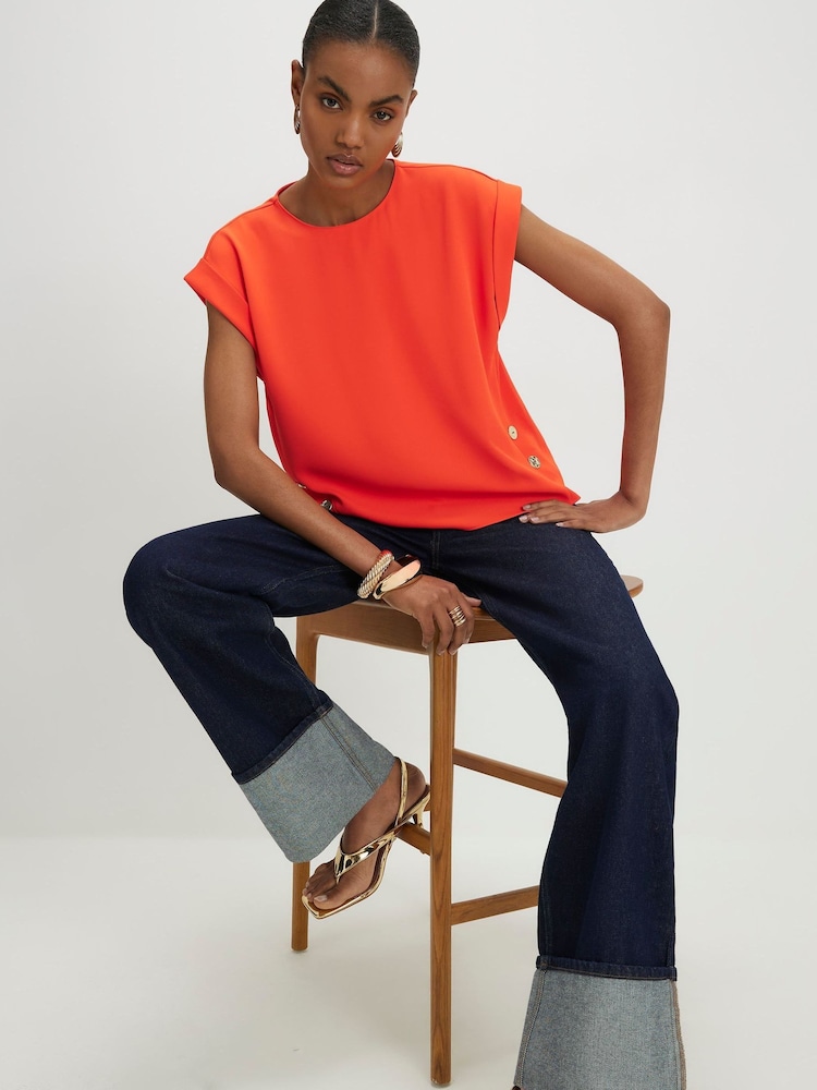 River Island Orange Short Sleeve Shell Top - Image 2 of 4 River Island Orange Short Sleeve Shell Top - Image 2 of 4