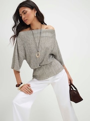 River Island Green Short Sleeve Plisse Batwing Top - Image 1 of 4