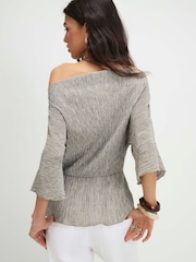 River Island Green Short Sleeve Plisse Batwing Top - Image 2 of 4