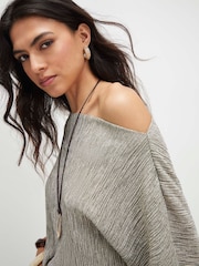 River Island Green Short Sleeve Plisse Batwing Top - Image 4 of 4