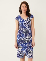 Phase Eight Blue Arielle Contrast Print Jersey Dress - Image 1 of 6