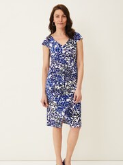 Phase Eight Blue Arielle Contrast Print Jersey Dress - Image 3 of 6