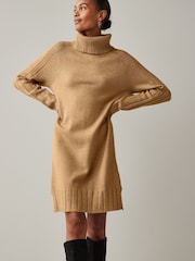 Camel Brown Roll Neck Rib Jumper Dress - Image 3 of 7