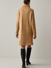 Camel Brown Roll Neck Rib Jumper Dress - Image 4 of 7